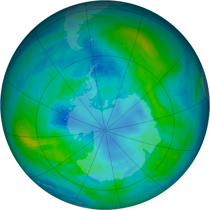 Antarctic ozone map for 13 April 1990